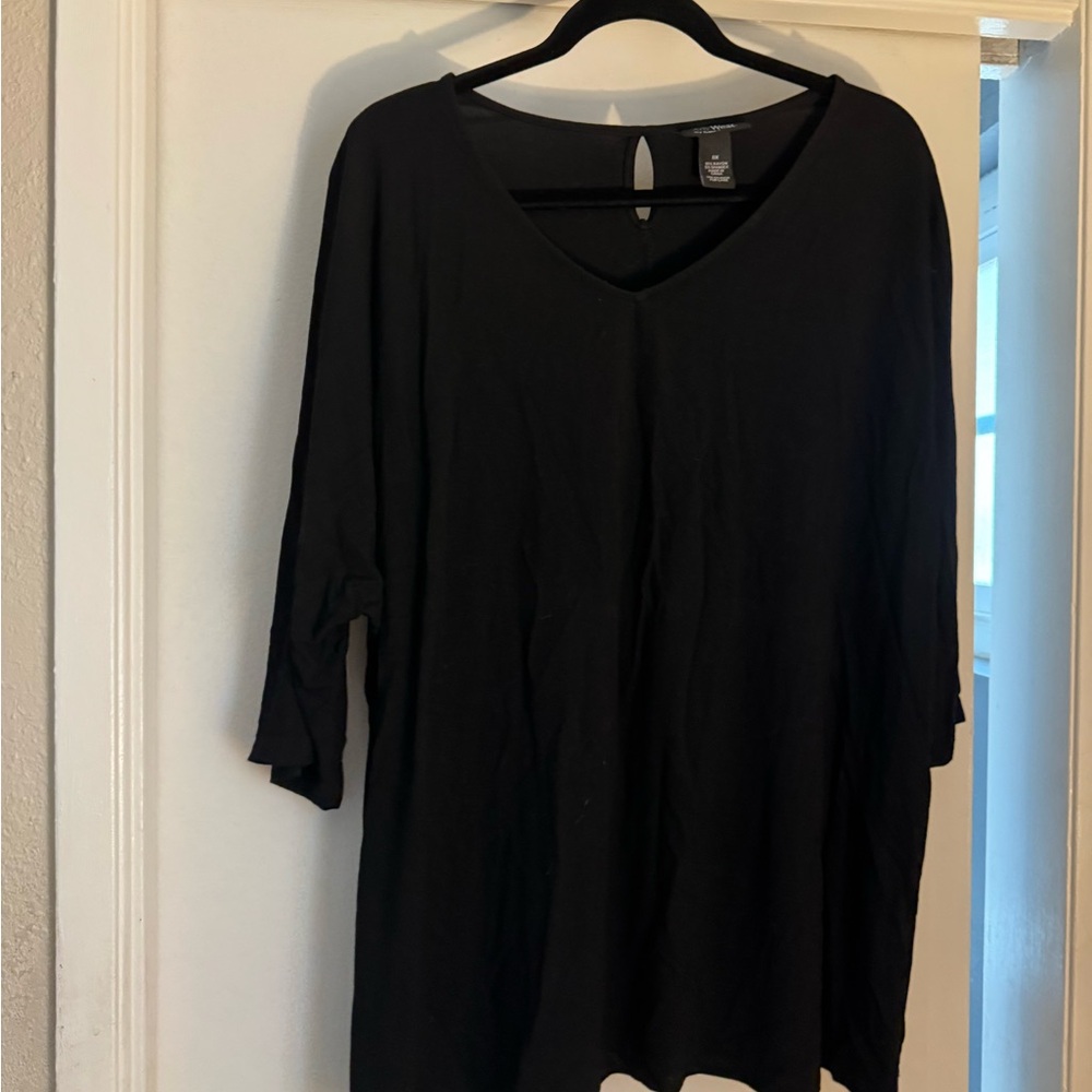 Catherines Black Long Sleeve V-Neck Top